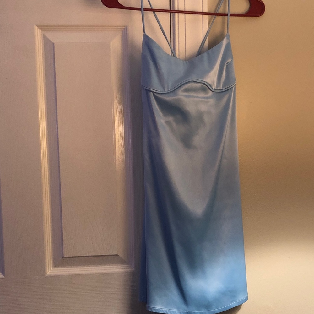 Bittersweet Light Blue Satin Slip Dress with Spaghetti Straps
